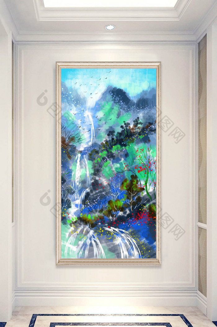 现代抽象山水风景油画背景玄关装饰画