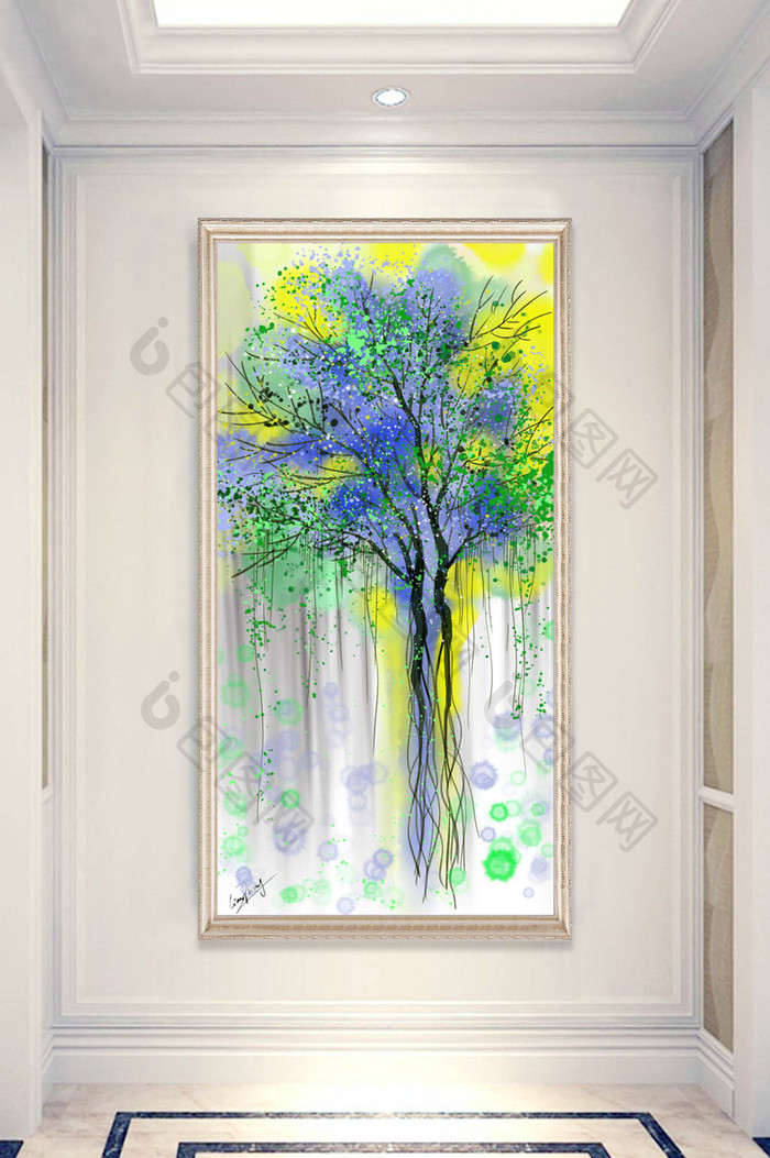 现代炫彩抽象生命树背景玄关装饰画