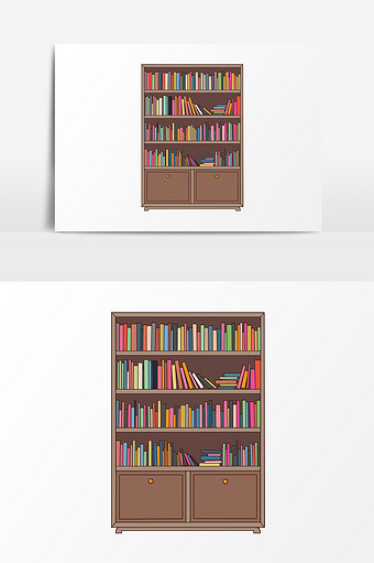 手绘书柜书本元素设计图片
