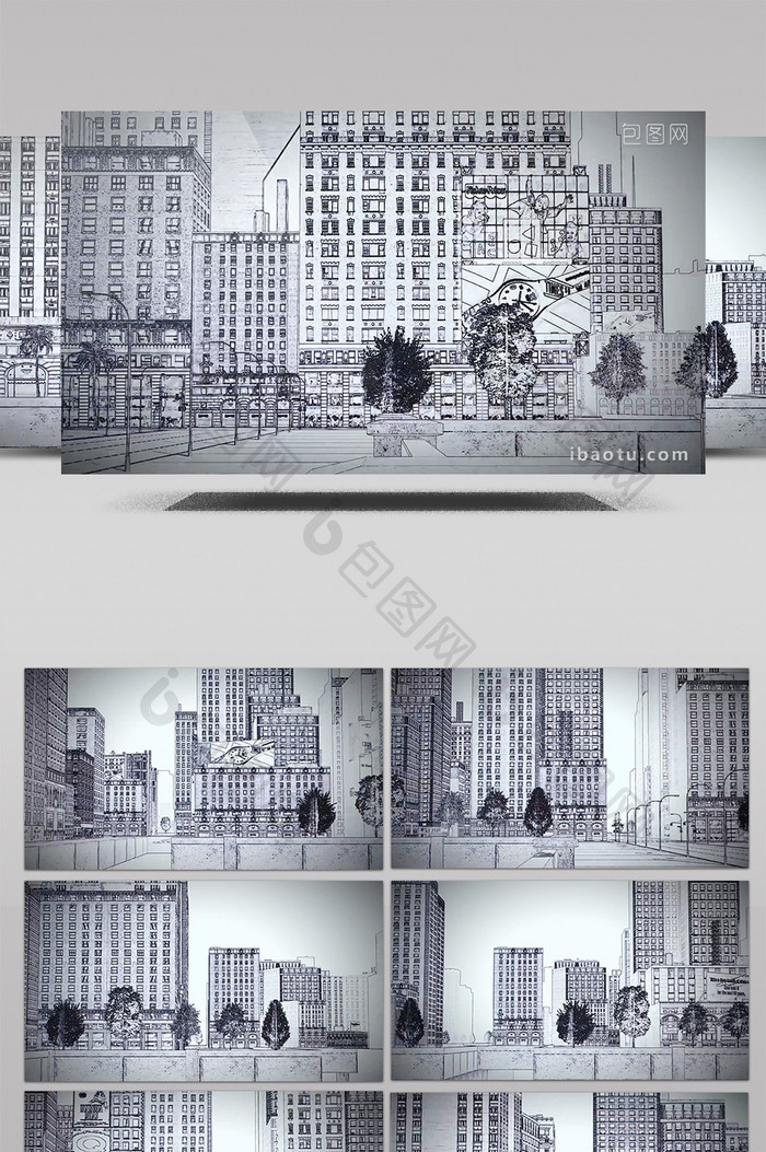 手绘展示效果城市建筑企业宣传视频素材
