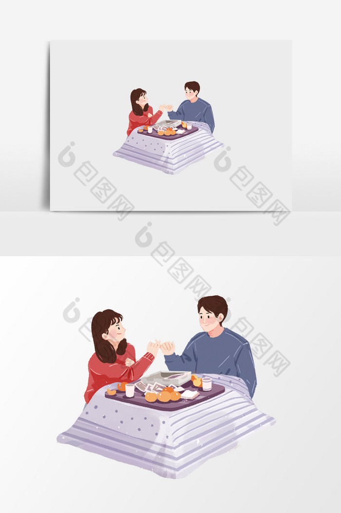 一起吃饭的情侣插画图片