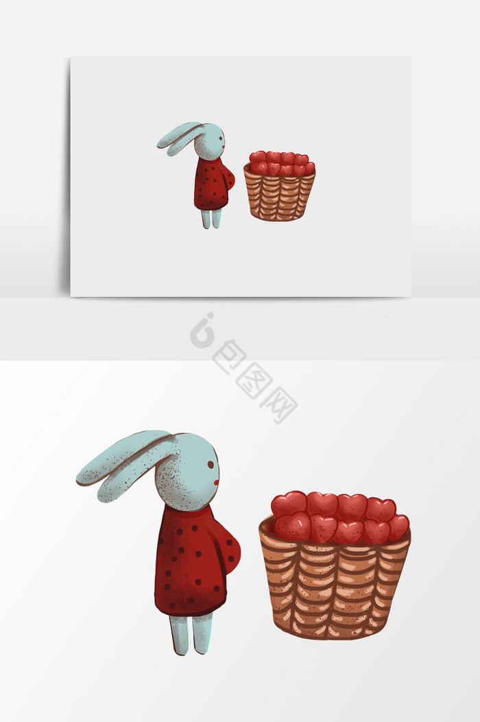 兔子和一筐水果插画图片