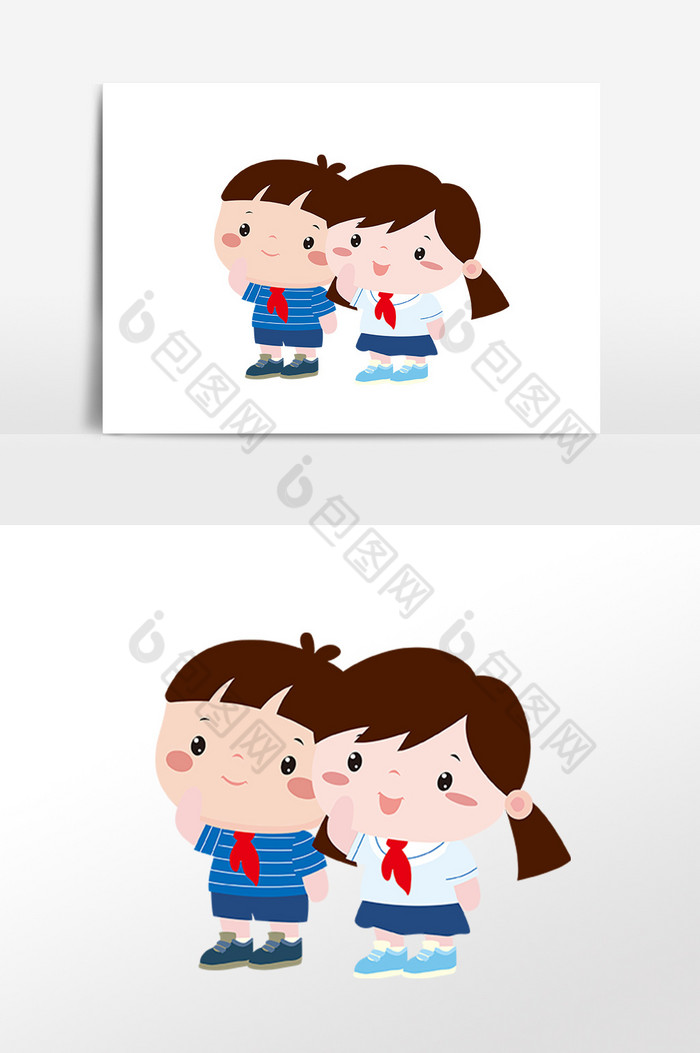 卡通敬礼的两个少先队员素材图片