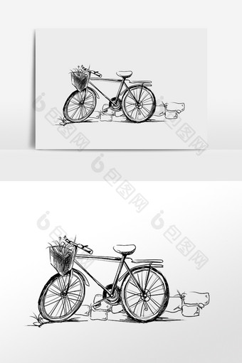 手绘线描自行车素材图片
