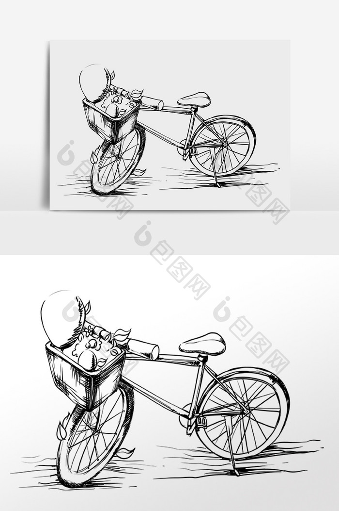 手绘线描单车素材