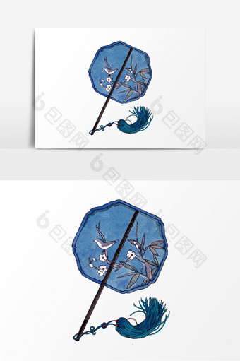 蓝色中国风古典方扇故宫元素图片