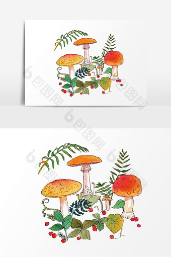 黄色清新水彩蘑菇果子植物元素图片