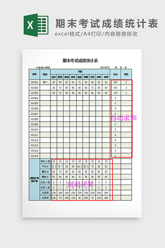 期末考试成绩统计表Excel模板图片