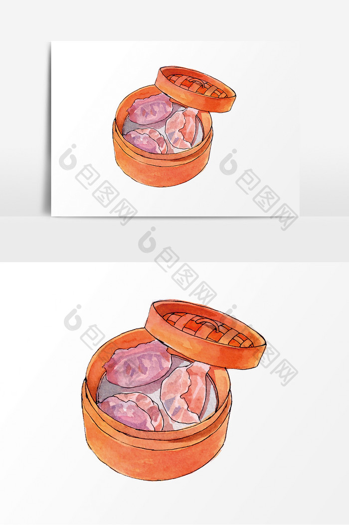清新水彩蒸饺蒸笼冬至元素