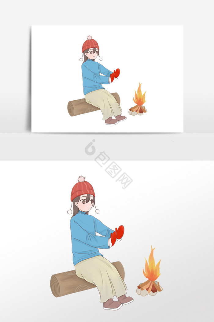 冬季火堆取暖女孩图片