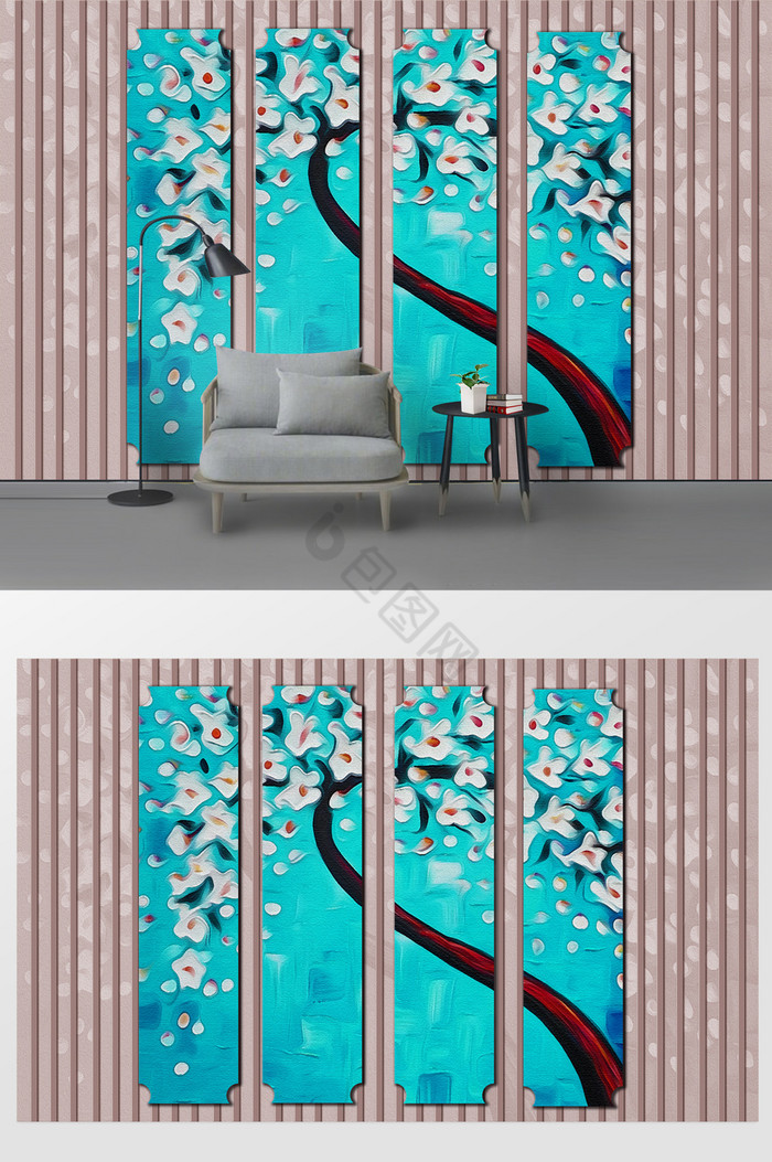 现代抽象樱花树艺术背景墙图片