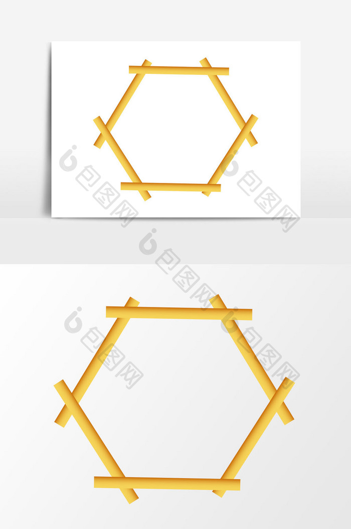 黄色卡通六边形边框元素