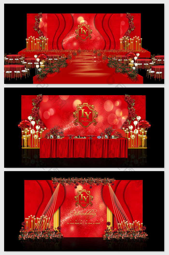 现代红色西式简约主题婚礼效果图