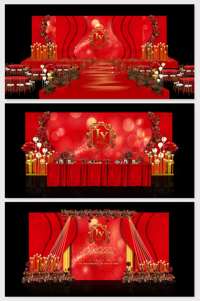 现代红色西式简约主题婚礼效果图图片