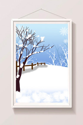 手绘房屋前的雪景插画背景