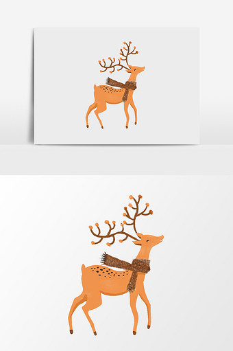 手绘系围脖的鹿插画元素图片