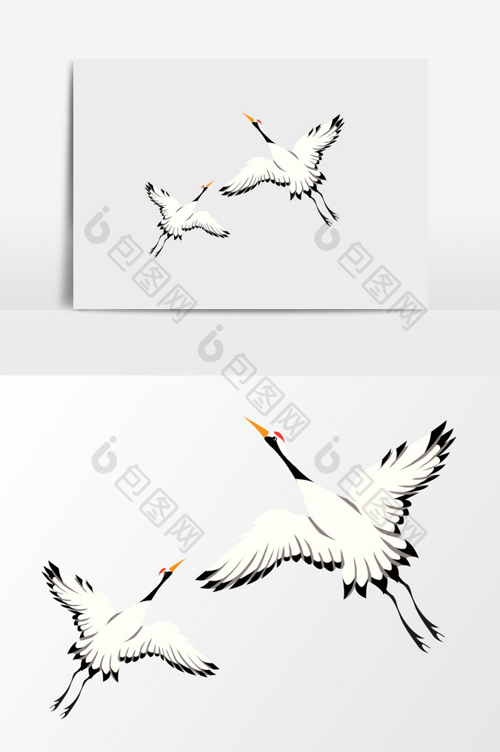 手绘飞翔的鹤插画元素