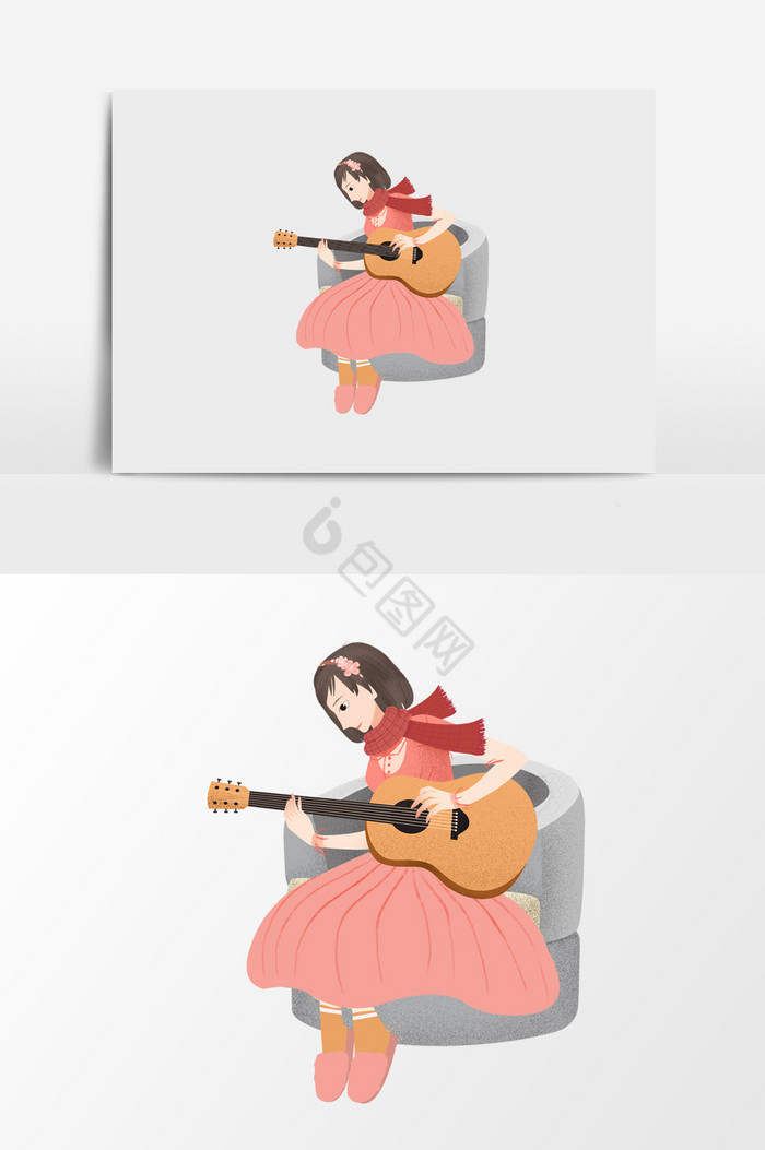 弹吉他的女生插画图片