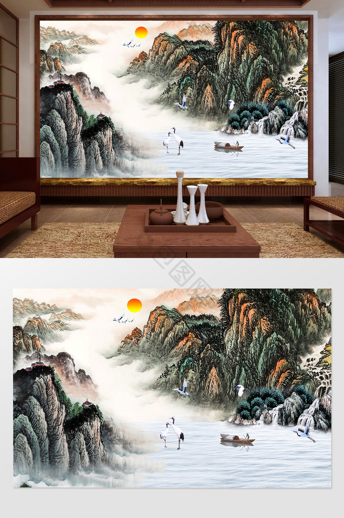 嵩山山水国画背景墙图片