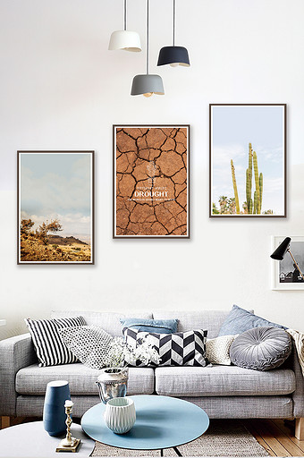 北欧风沙漠植物风景客厅酒店卧室装饰画图片
