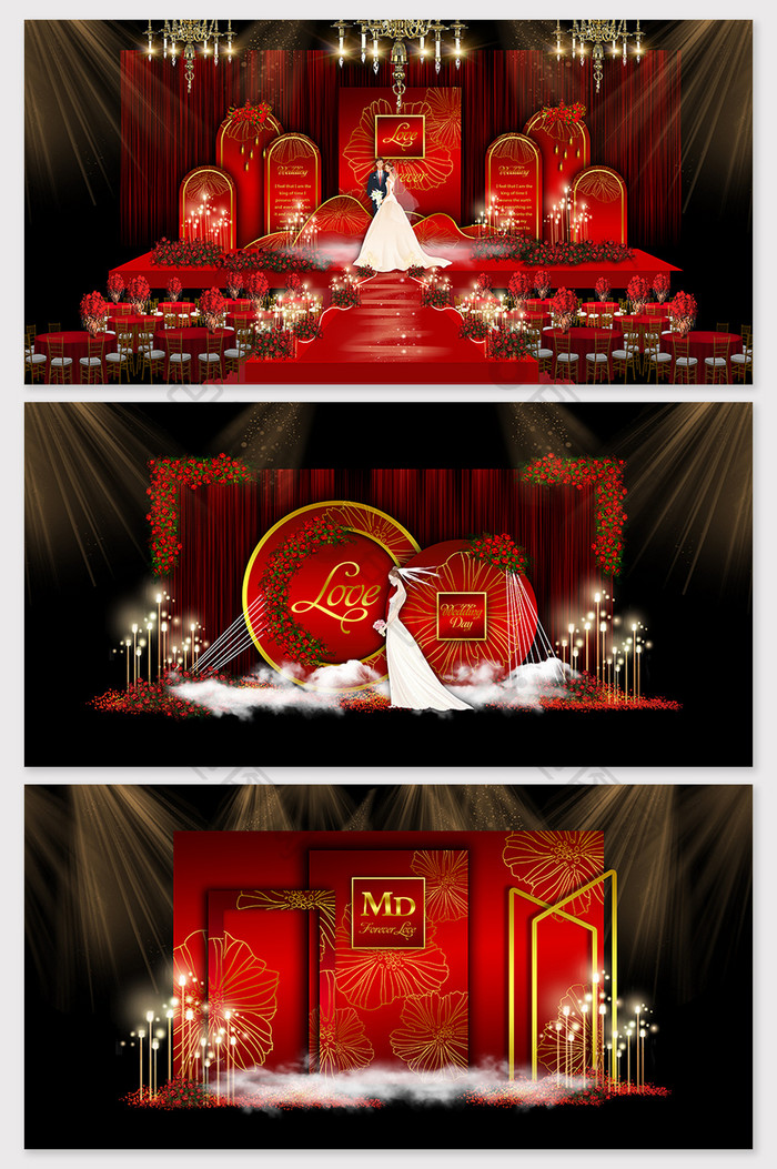 红色奢华欧式婚礼效果图