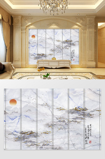 奢华中式大理石纹理山水电视背景墙图片