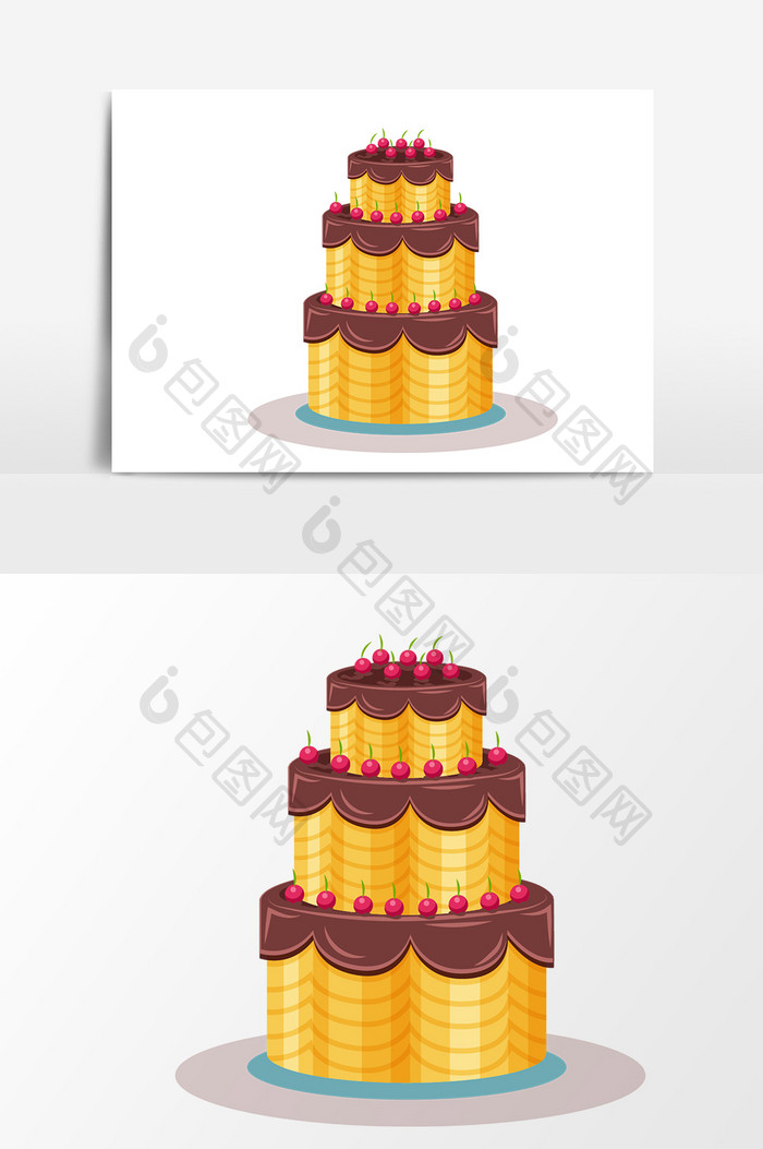 手绘卡通三层蛋糕设计元素