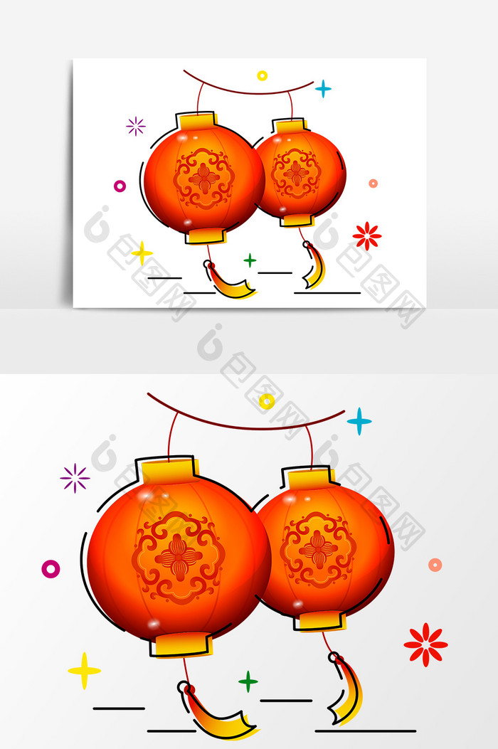 手绘卡通新年灯笼设计元素