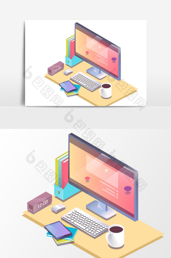 卡通电脑办公桌设计元素图片