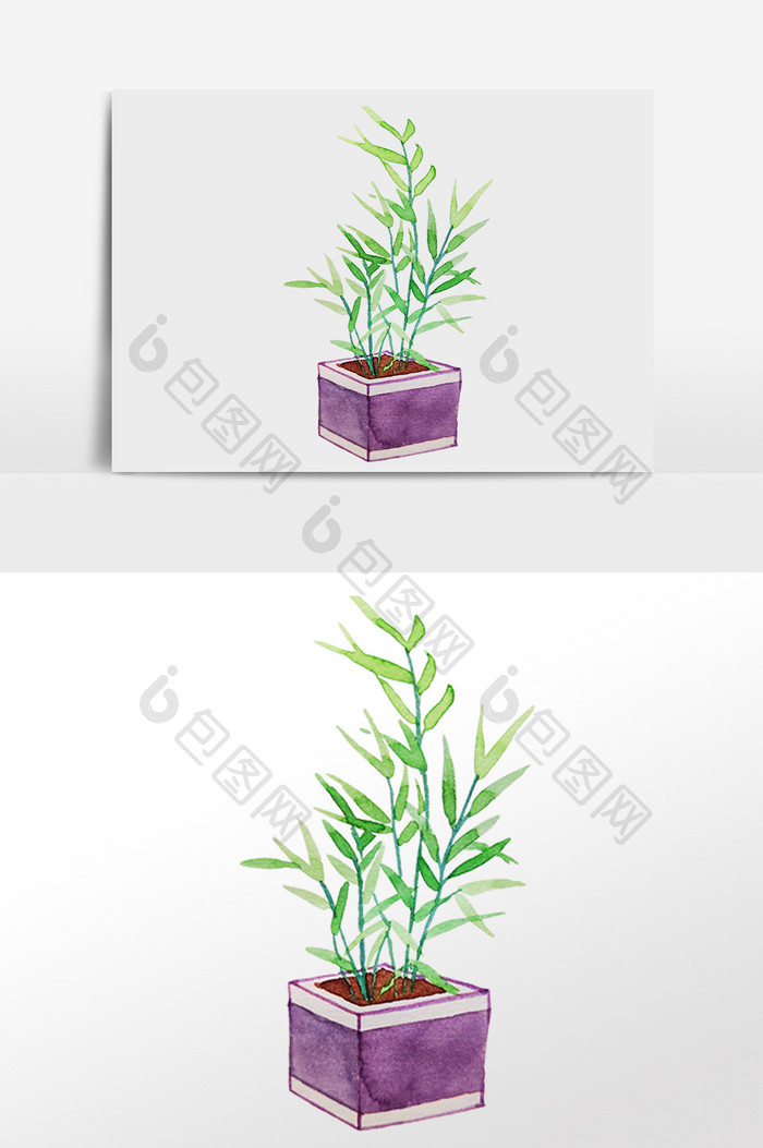 彩绘紫色花盆盆栽素材