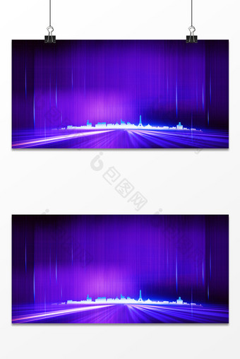 紫蓝色光效城市商务科技海报背景图图片