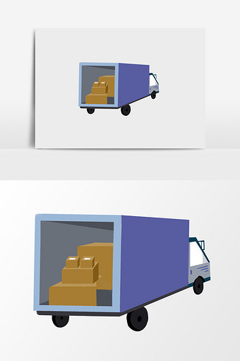 手绘送快递的货车插画元素图片