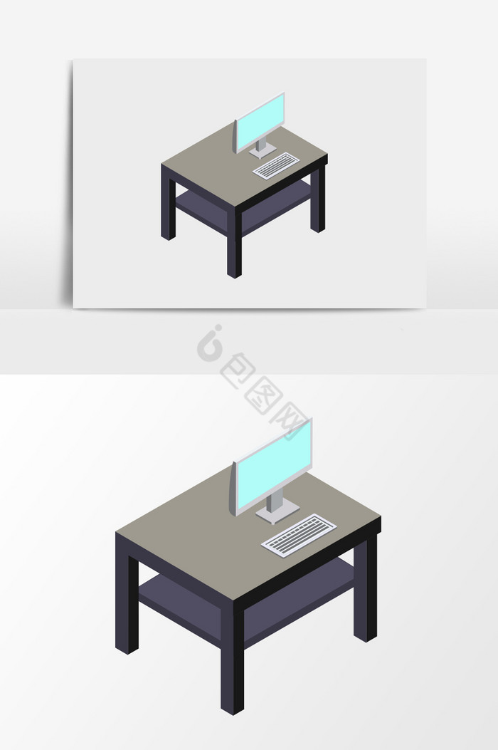 桌子上的电脑插画图片