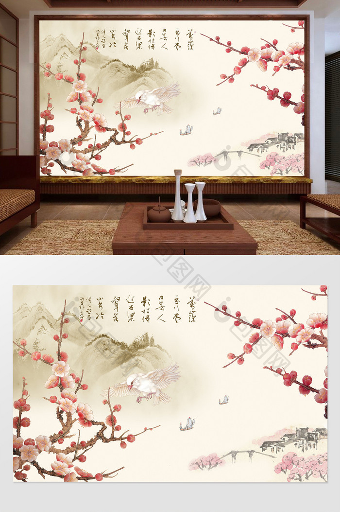 传统中式彩墨背景画