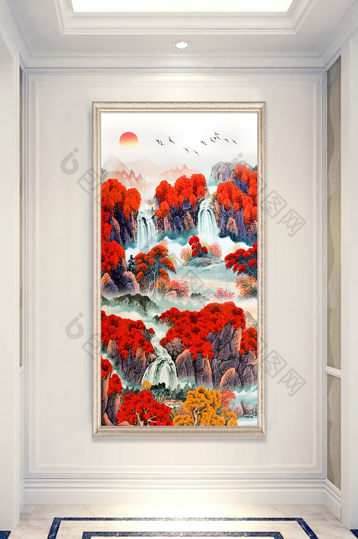 中式国画山水风景画玄关装饰画