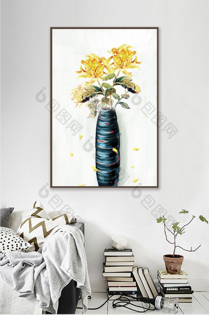 手绘欧式油画花瓶花卉装饰画图片图片
