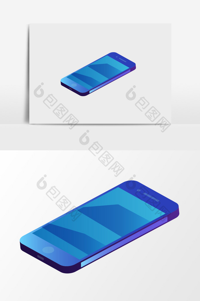 手绘蓝色的2.5D手机插画元素