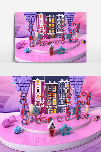 c4d粉色背景双12电商广告设计模型文件图片