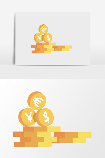 手绘一堆金币插画元素