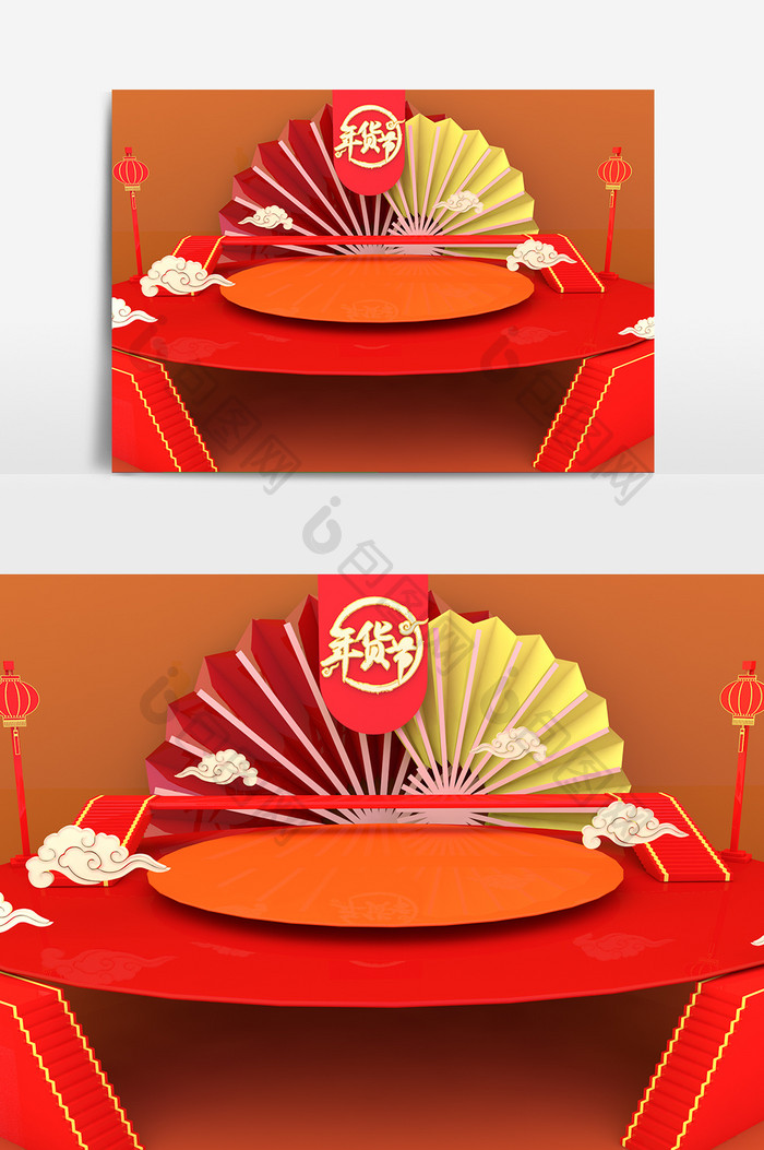 红色中国风年货节C4D海报背景
