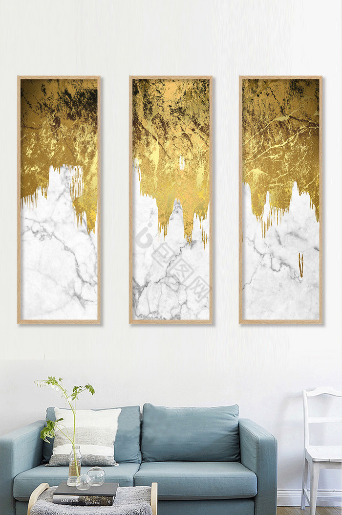 三联式抽象奢华背景墙装饰画图片