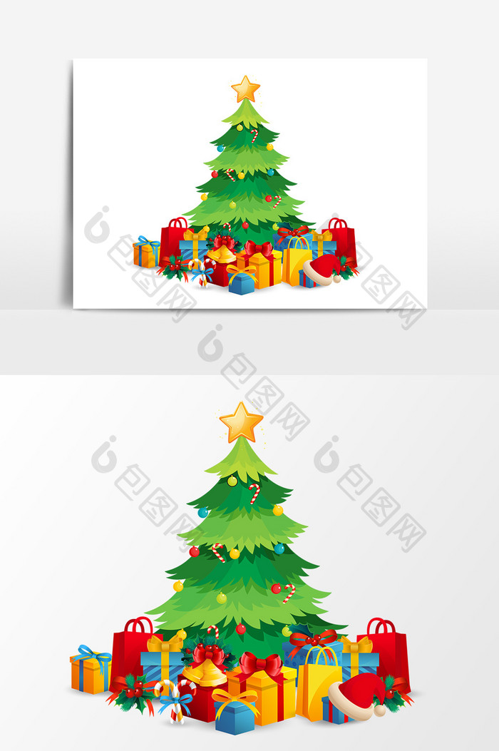 手绘圣诞礼物圣诞树设计元素