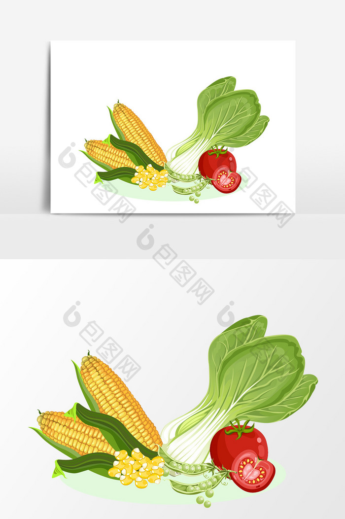 卡通青菜玉米设计元素