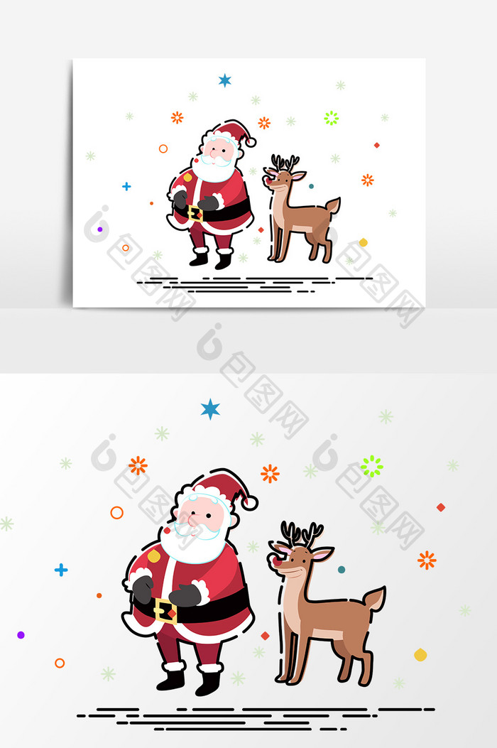 卡通圣诞老人小鹿元素设计