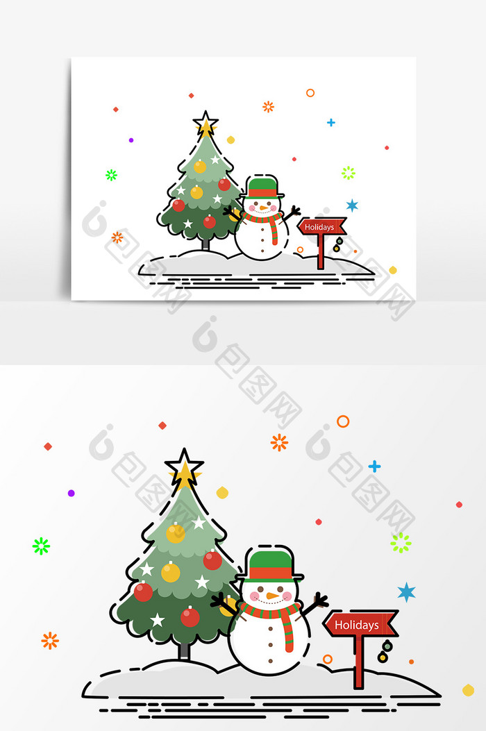 卡通圣诞树雪人指示牌设计元素