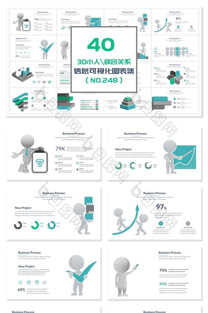 40页3D小人综合关信息可视化PPT图表