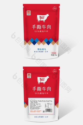 红色手撕牛肉食品包装图片