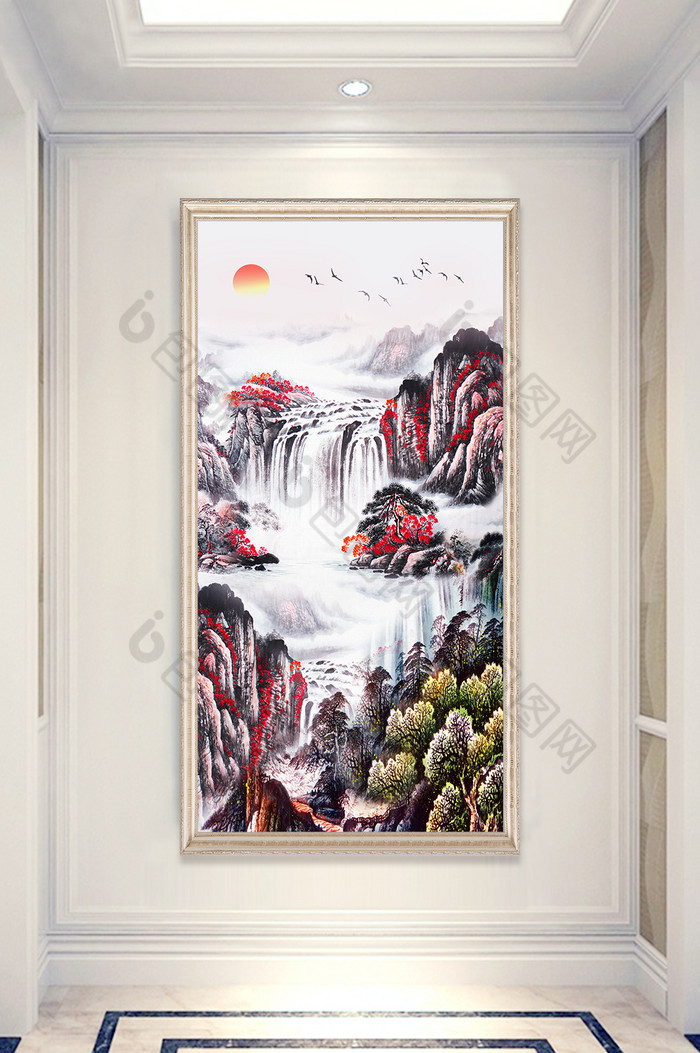 新中式山水风景国画玄关装饰画图片图片