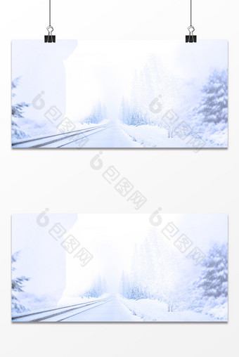 蓝色国风冬季雪景马路树林垂枝唯美清新背景图片