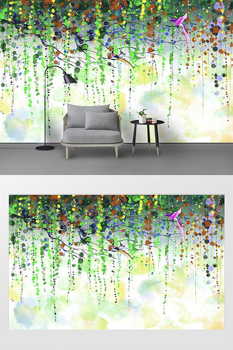 现代手绘抽象花藤花卉背景墙图片